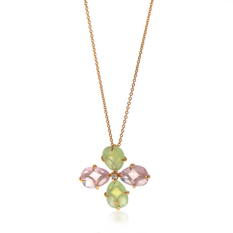 Mimi Milano Mila 18k Rose Gold + Diamond + Rose Quartz Necklace // 15.5"-16.5" // Store Display