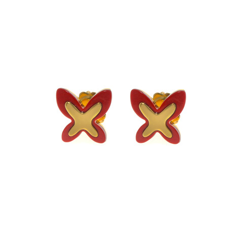 Freevola 18k Yellow Gold + Red Coral Paste Butterfly Stud Earrings // Store Display