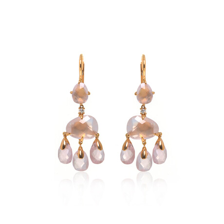 Mila 18k Rose Gold + Diamond + Pink Quartz Earrings // Store Display