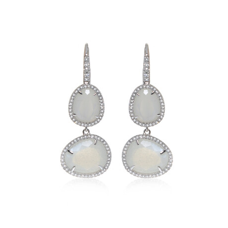 Talita 18k White Gold + Diamond + Moonstone Double-Drop Earrings // Store Display