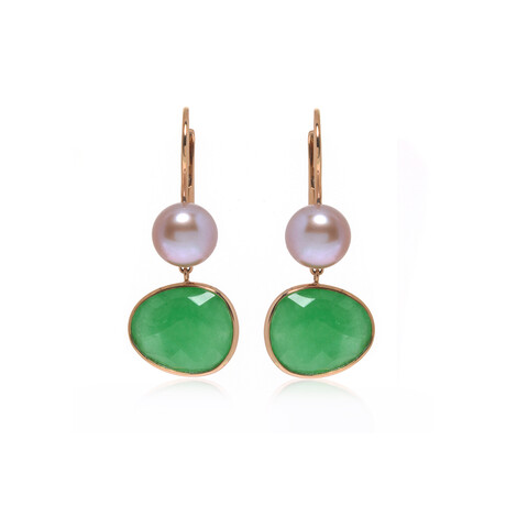Talita 18k Rose Gold + Green Jade + Pink Pearl Dangle Earrings // Store Display