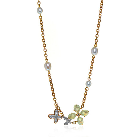 Freevola 18k Rose Gold + Diamond + Pearl Necklace // 12"-14" // Store Display
