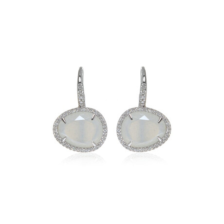 Talita 18k White Gold + Diamond + Moonstone Drop Earrings // Store Display