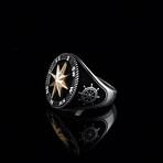 925 Sterling Silver North Star + Compass Ring (8.5)