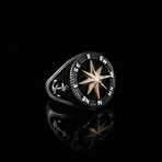 925 Sterling Silver North Star + Compass Ring (8.5)
