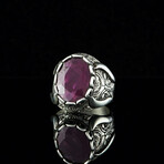 925 Sterling Silver Hand-Engraved Natural Ruby Ring (8.5)