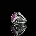 925 Sterling Silver Hand-Engraved Natural Ruby Ring (5.5)