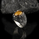 925 Sterling Silver + Solid Tigers Eye Ring (7.5)