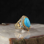 Gold-Plated 925 Sterling Silver + Turquoise Ring (5.5)