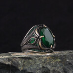 925 Sterling Silver + Green Emerald Ring (5.5)