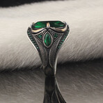 925 Sterling Silver + Green Emerald Ring (7.5)