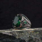 925 Sterling Silver + Green Emerald Ring (8.5)