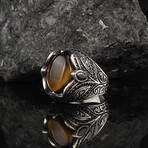 925 Sterling Silver + Solid Tigers Eye Ring (8.5)