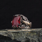 925 Sterling Silver + Garnet Stone Eagle Ring (5)
