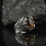 925 Sterling Silver + Solid Tigers Eye Ring (9)