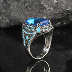 925 Sterling Silver + Emerald-Cut Blue Topaz Ring (6.5)