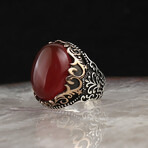 925 Sterling Silver + Red Agate Stone Ring (8)