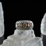 925 Sterling Silver Hand-Engraved Morganite Stone Wedding Band (6.5)