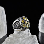 925 Sterling Silver Hand-Engraved Citrine Ring (12.5)