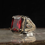 925 Sterling Silver + Red Gemstone Ring (5.5)