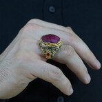 Gold-Plated 925 Sterling Silver + Raw Ruby Ring (5.5)