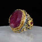 Gold-Plated 925 Sterling Silver + Raw Ruby Ring (6.5)