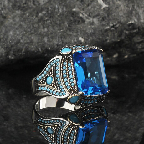 925 Sterling Silver + Emerald-Cut Blue Topaz Ring (5)