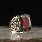 925 Sterling Silver + Red Gemstone Ring (7)