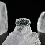 925 Sterling Silver Hand-Engraved Emerald Wedding Band (8.5)