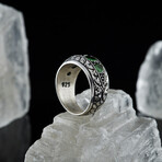 925 Sterling Silver Hand-Engraved Emerald Wedding Band (7.5)
