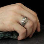 925 Sterling Silver Hand-Engraved Morganite Stone Wedding Band (7.5)