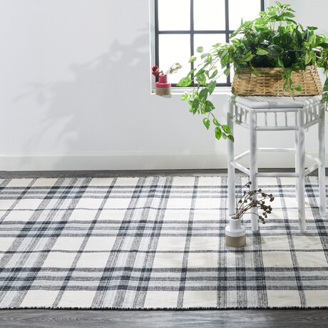 Jens Eco-Friendly PET Dhurrie // Navy + Sky Blue + Black (3'6" x 5'6" Accent Rug)