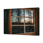 Grainy Sunset Reflection On Log Cabin Window (8"H x 10"W x 0.75"D)