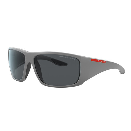 Men's Rectangle Wrap Polarized Sunglasses // Light Gray + Gray