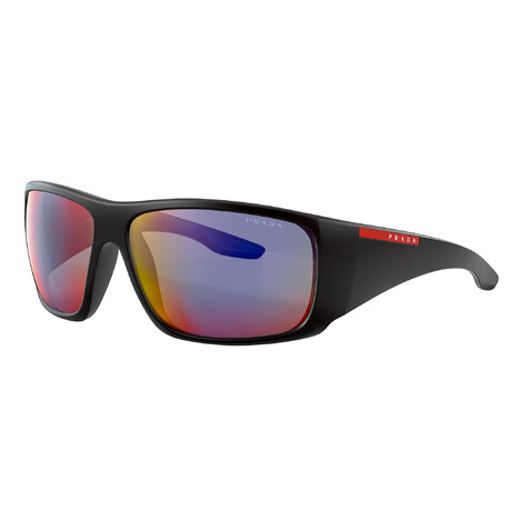 Men's Rectangle Wrap Sunglasses // Black + Dark Gray + Blue + Red