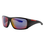 Men's Rectangle Wrap Sunglasses // Black + Dark Gray + Blue + Red