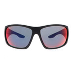 Men's Rectangle Wrap Sunglasses // Black + Dark Gray + Blue + Red