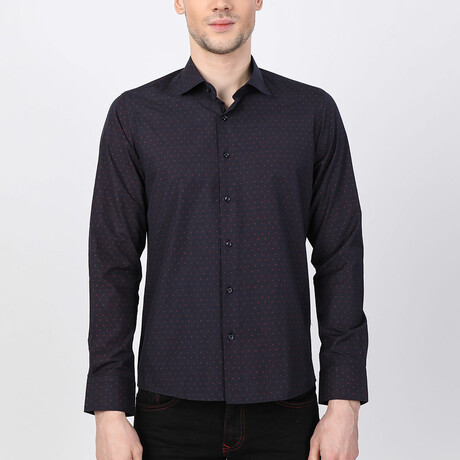 Ozan Button Up Shirt // Navy + Red (XS)