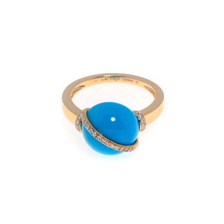 Baie Des Anges 18k Yellow Gold Diamond + Turquoise Ring // Ring Size: 6.5 // Store Display