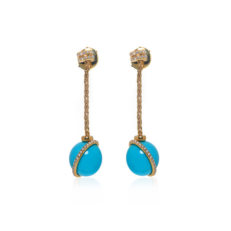 Baie Des Anges 18k Yellow Gold Diamond + Turquoise Earrings // Store Display