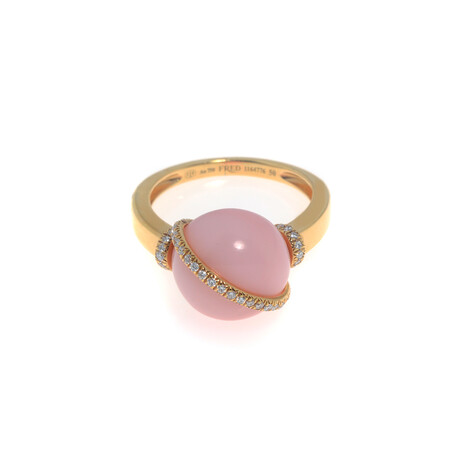 Baie Des Anges 18k Yellow Gold Diamond + Pink Opal Ring // Ring Size: 8 // Store Display