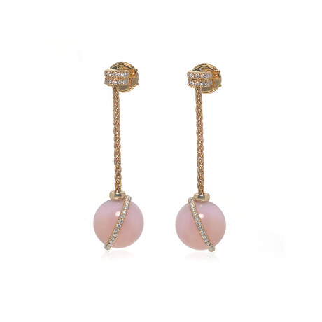 Baie Des Anges 18k Yellow Gold Diamond + Pink Opal Earrings // Store Display