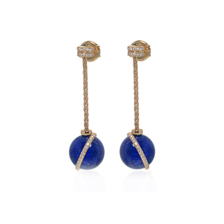 Baie Des Anges 18k Yellow Gold Diamond + Lapis Lazuli Earrings // Store Display