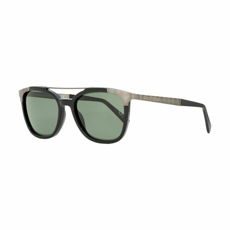 Ermenegildo Zegna // Mens Rectangular Clubmaster Sunglasses // Black Ruthenium + Green