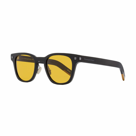 Mens Rectangular Classic Sunglasses // Black + Yellow-Brown