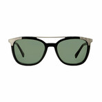 Ermenegildo Zegna // Mens Rectangular Clubmaster Sunglasses // Black Ruthenium + Green