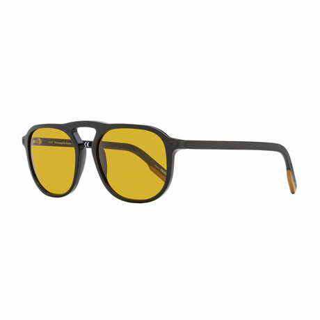 Mens Rectangular Retro Shield Sunglasses // Black + Yellow-Brown