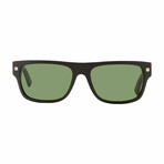 Ermenegildo Zegna // Mens Rectangular Retro Sunglasses // Black + Green