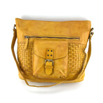 Designer Leather Waxed Shoulder Bag // Yellow