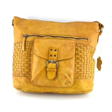 Designer Leather Waxed Shoulder Bag // Yellow